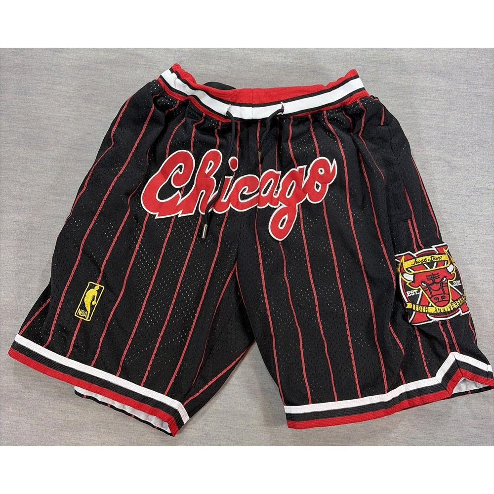 Just Don Small Chicago Bulls 1996-97 Black Red Pinestripe Basketball Shorts